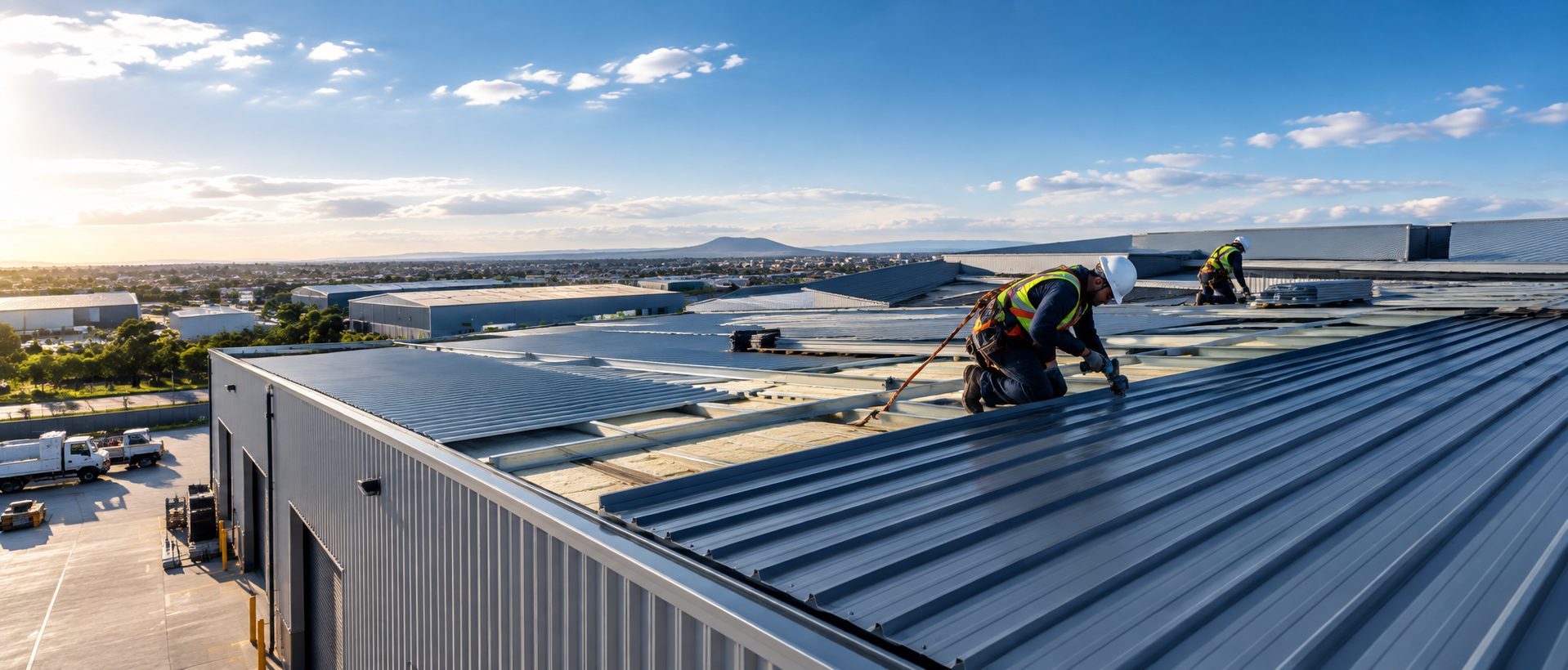Roofing professional at work